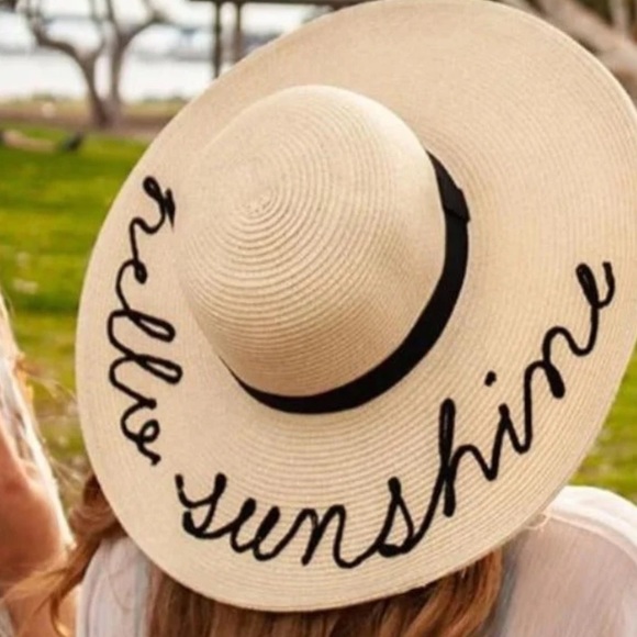 211. CLEARANCE! Cream black Hello Sunshine Straw Beach Hat Bohemian Retro pool - Picture 2 of 7